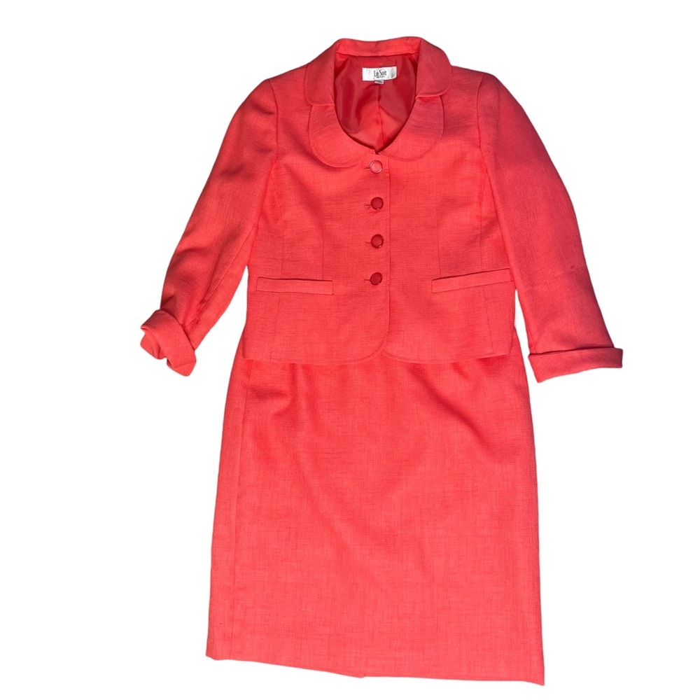 Le suit set blazer and skirt Petite Sz 4 coral floral 2 piece business c…